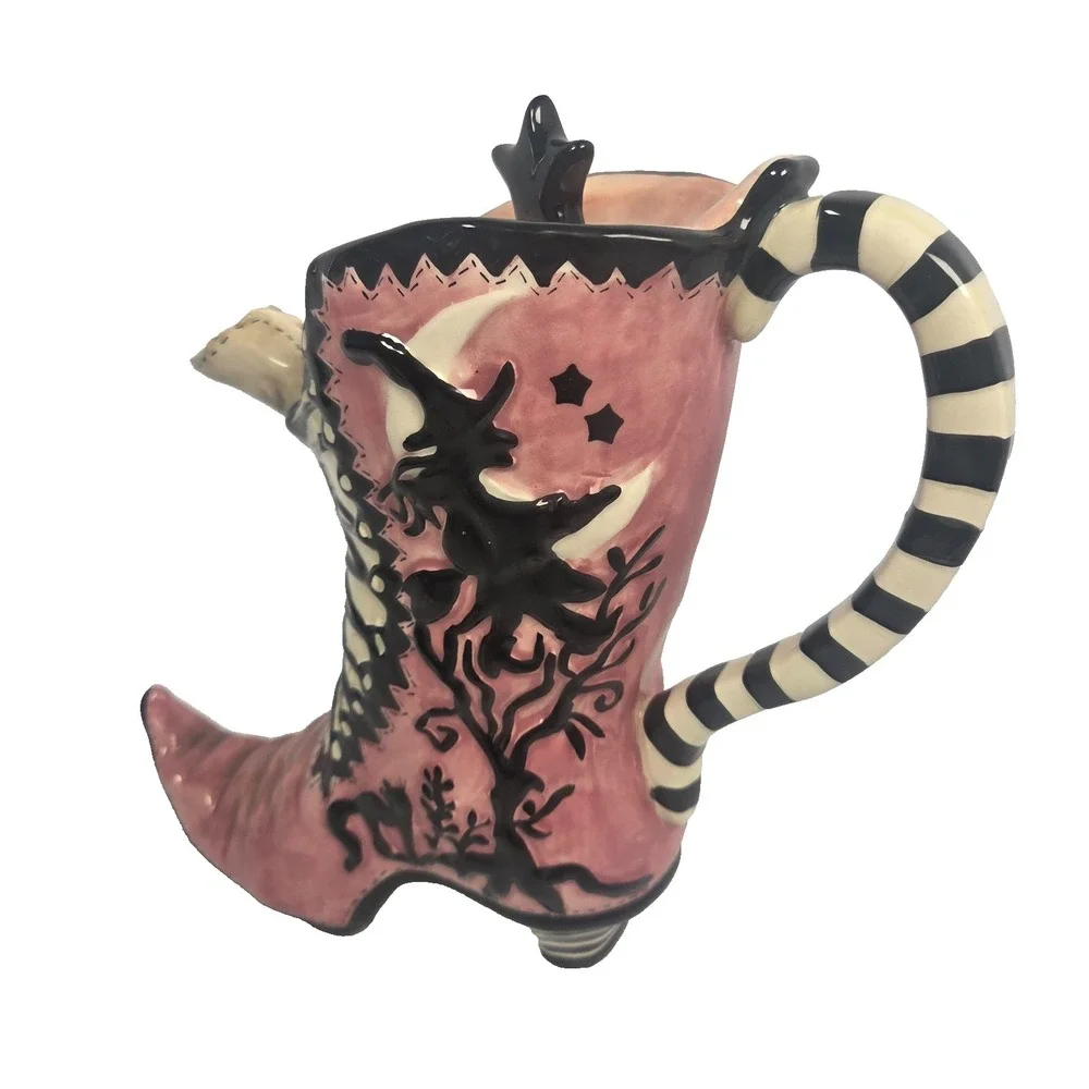 Blue Sky Clayworks Witch Boot Teapot Heather Goldminc Pink Black Halloween NEW